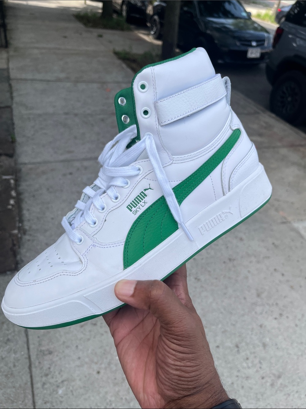 Puma Sky Lx White High-Top Sneakers with Green Formstrip